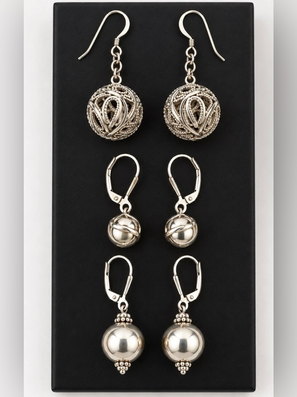 Lot of 3 Vintage 925 Sterling Silver Dangle Earrings – Filigree & Ball Drops